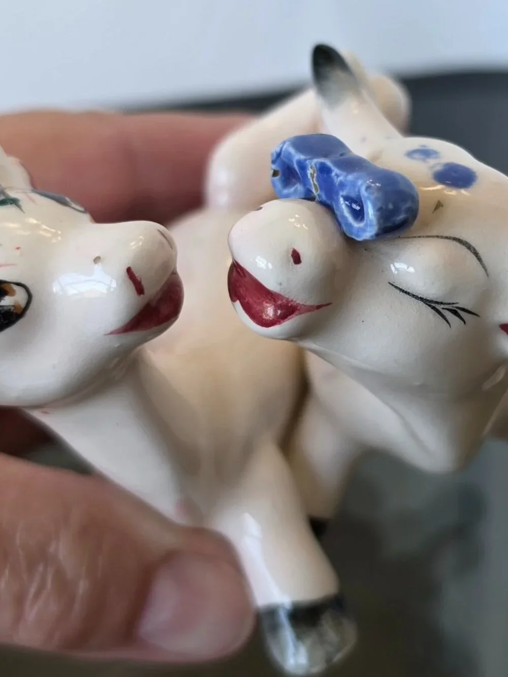 Vintage 1950's Kissing Cow and Bull Salt & Pepper Shakers intertwined